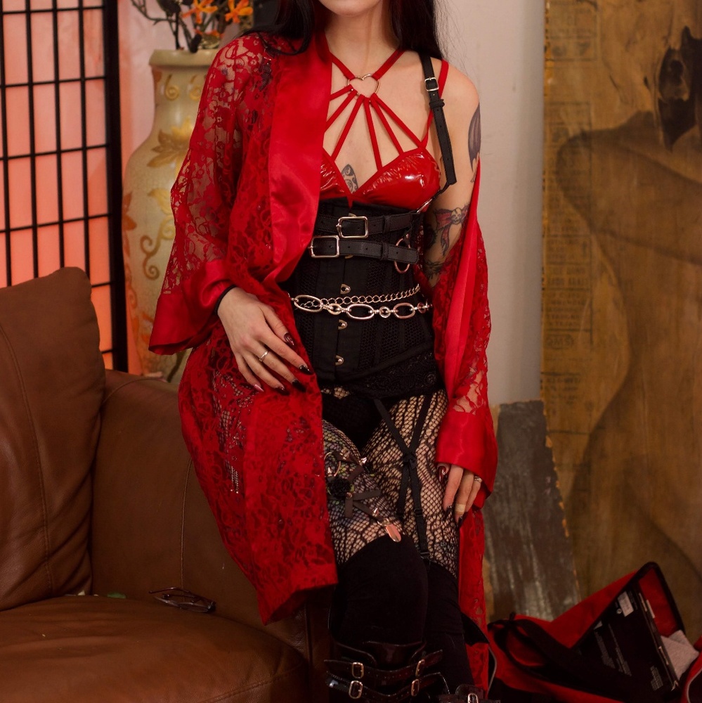 Victoria's Secret red lace kimono robe